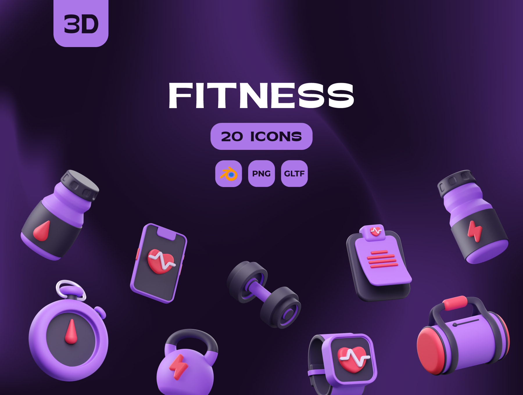 健身3D插图 Fitness 3D Illustrations blender, figma格式-3D/图标-到位啦UI